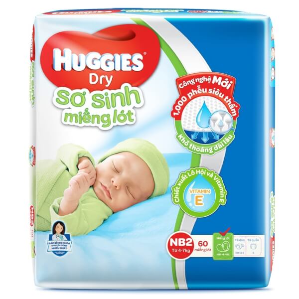 Miếng lót Huggies size Newborn 2 60 miếng (4-7kg)