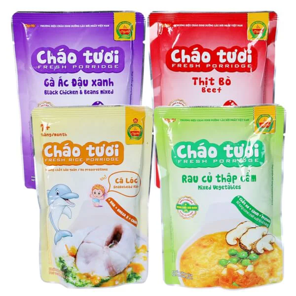 Combo 4 Gói Cháo Cây Thị vị hỗn hợp: gà ác đậu xanh, thịt bò, cá lóc, rau củ thập...