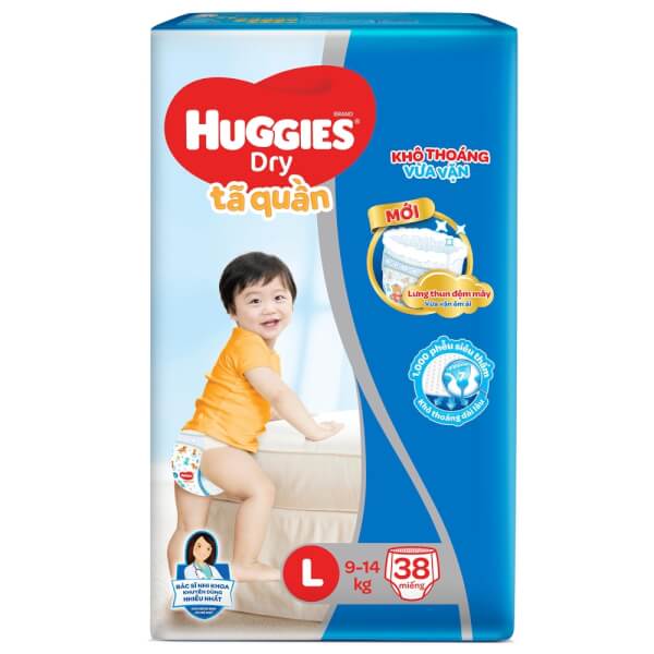 Bỉm tã quần Huggies Dry size L 38 miếng (9-14kg)