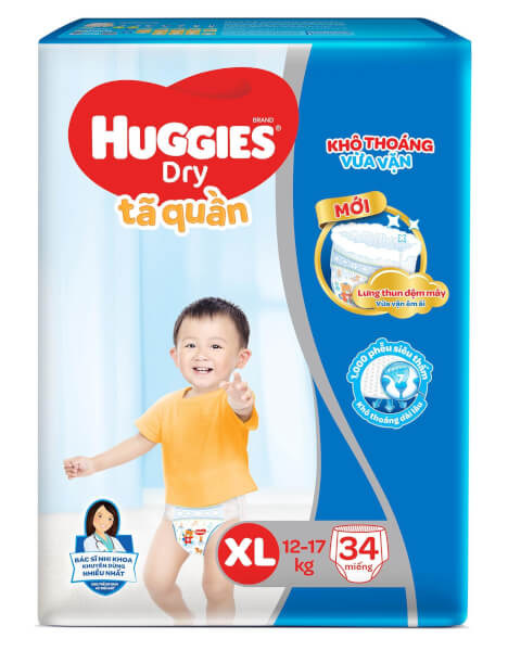 Bỉm tã quần Huggies Dry size XL 34 miếng (12-17kg)