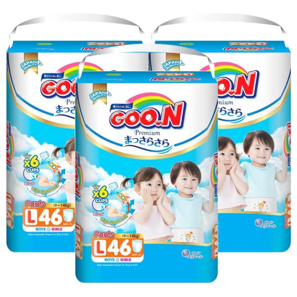 Combo 3 gói Bỉm tã quần Goon Premium size L 46 miếng (9-14kg)