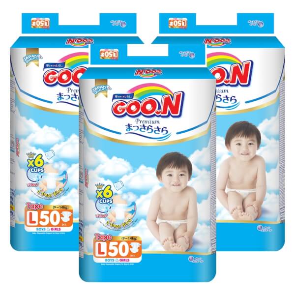 Combo 3 gói Bỉm tã dán Goon Premium size L 50 miếng (9-14kg)