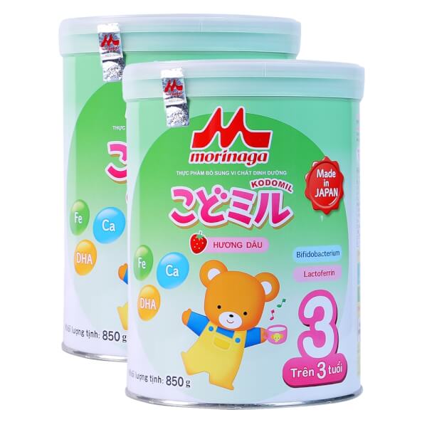 Combo 2 lon Sữa Morinaga số 3 850g hương dâu (Kodomil, trên 3 tuổi)