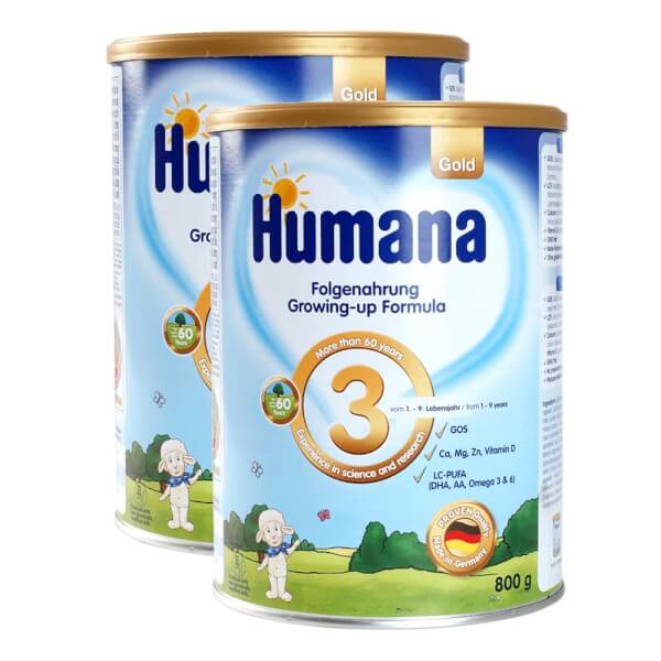 Combo 2 lon Thực phẩm bổ sung Humana Gold số 3, 1-9 tuổi, 800g