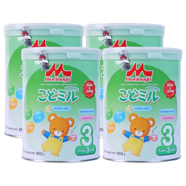 Combo 4 lon Sữa Morinaga số 3 850g hương vani (Kodomil, trên 3 tuổi)