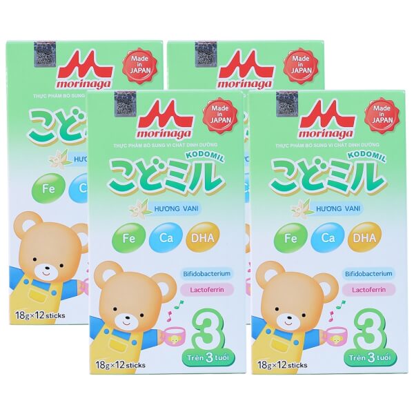 Combo 4 hộp Sữa Morinaga số 3 216g hương vani (Kodomil, trên 3 tuổi)