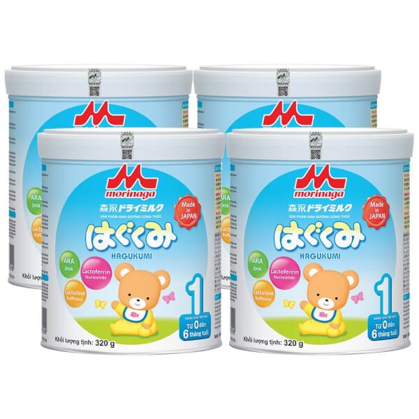 Combo 4 lon Sữa Morinaga số 1 320g (Hagukumi, 0-6 tháng)