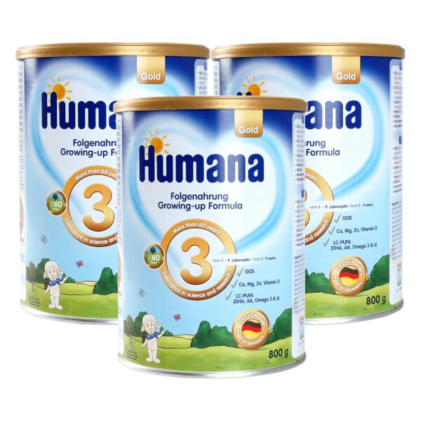 Combo 3 lon Thực phẩm bổ sung Humana Gold số 3, 1-9 tuổi, 800g