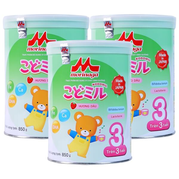 Combo 3 lon Sữa Morinaga số 3 850g hương dâu (Kodomil, trên 3 tuổi)