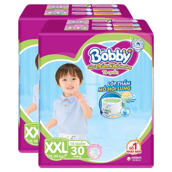 Combo 2 gói Bỉm tã quần Bobby size XXL 30 miếng (trên 16kg)