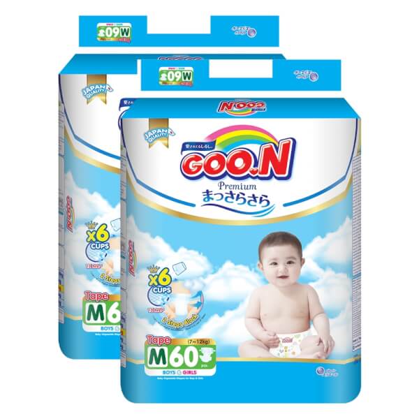 Combo 2 gói Bỉm tã dán Goon Premium size M 60 miếng (7-12kg)