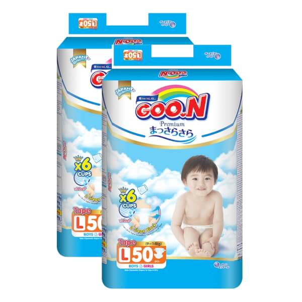 Combo 2 gói Bỉm tã dán Goon Premium size L 50 miếng (9-14kg)