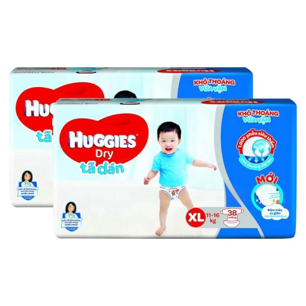 Combo 2 gói Bỉm tã dán Huggies Dry size XL 38 miếng (11-16kg)