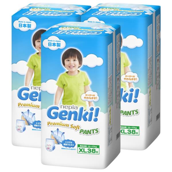 Combo 3 gói Bỉm tã quần Genki size XL 38 miếng (12-17kg)