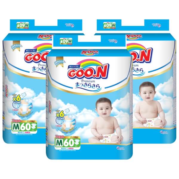 Combo 3 gói Bỉm tã dán Goon Premium size M 60 miếng (7-12kg)
