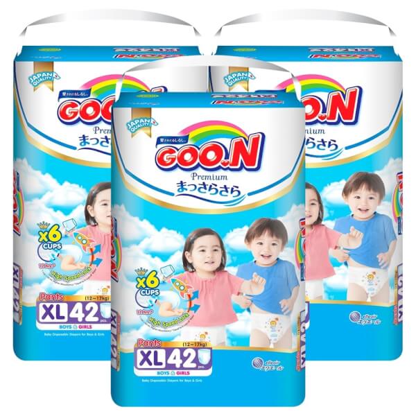 Combo 3 gói Bỉm tã quần Goon Premium size XL 42 miếng (12-17kg)