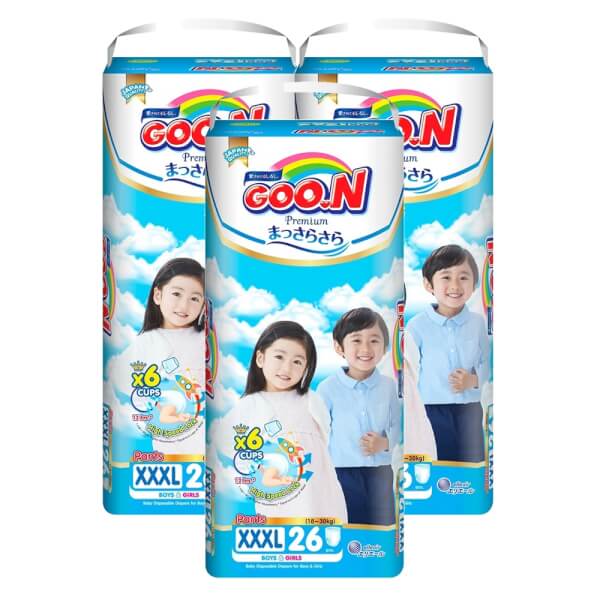 Combo 3 gói Bỉm tã quần Goon Premium size XXXL 26 miếng (18-30kg)