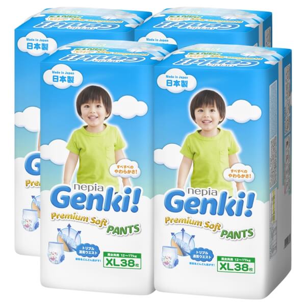 Combo 4 gói Bỉm tã quần Genki size XL 38 miếng (12-17kg)