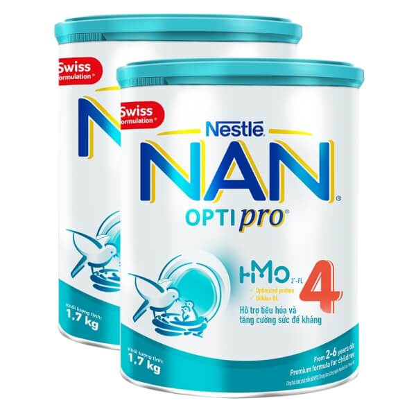 Combo 2 sữa Nan Optipro 4 1.7kg, HMO (2-6 tuổi)