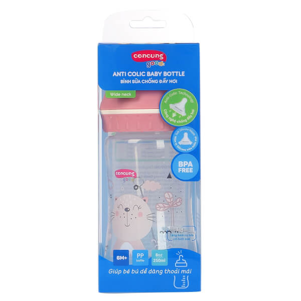 Babyzone 54 Bình sữa ConCung Good nhựa PP BPA Free cổ hẹp 250ml (Hồng) chính hãng, giá tốt