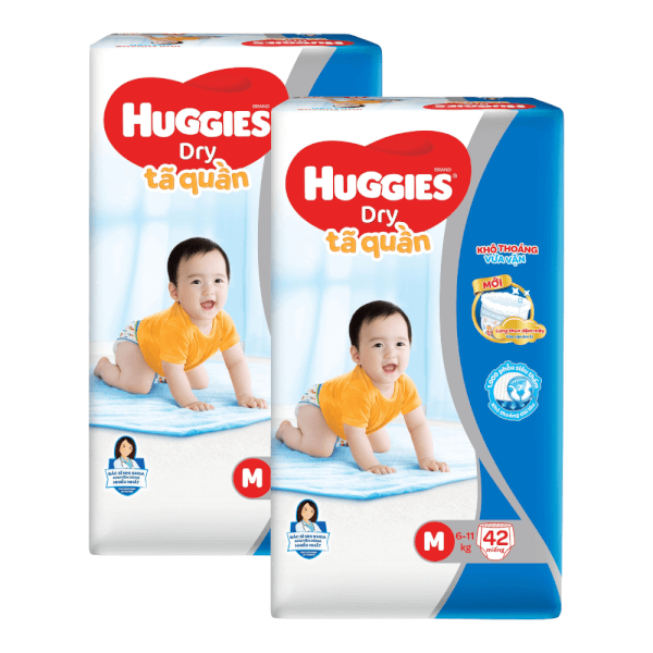 Combo 2 gói Bỉm tã quần Huggies Dry size M 42 miếng (6-11kg)