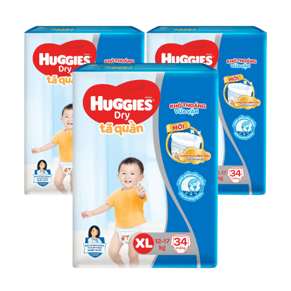 Combo 3 gói Bỉm tã quần Huggies Dry size XL 34 miếng (12-17kg)