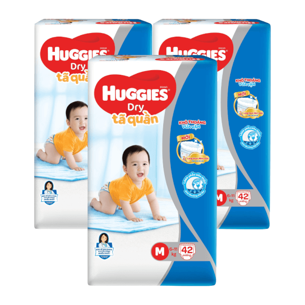 Combo 3 gói Bỉm tã quần Huggies Dry size M 42 miếng (6-11kg)