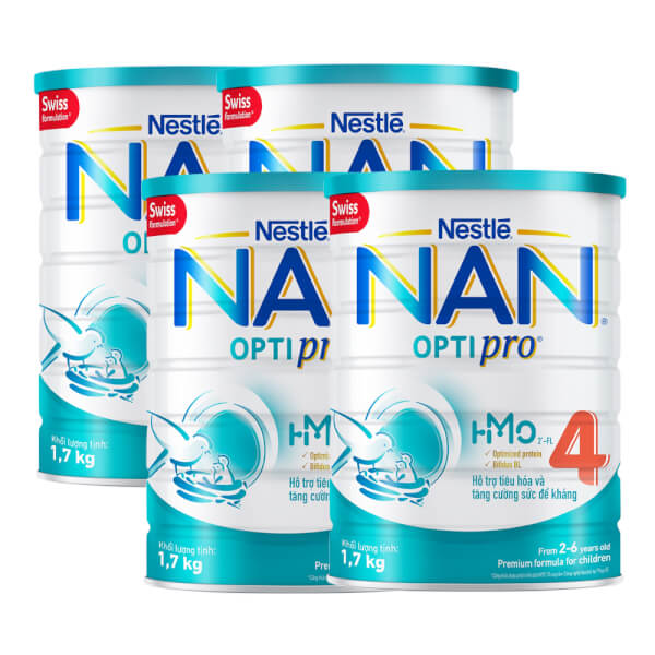 Combo 4 lon sữa Nan Optipro 4 1.7kg, HMO (2-6 tuổi)