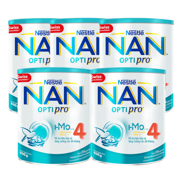 Combo 5 lon sữa Nan Optipro 4 900g, HMO (2-6 tuổi)