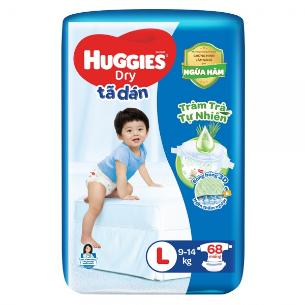 Bỉm tã dán Huggies Dry size L 68 miếng (9 - 14kg) giá tốt